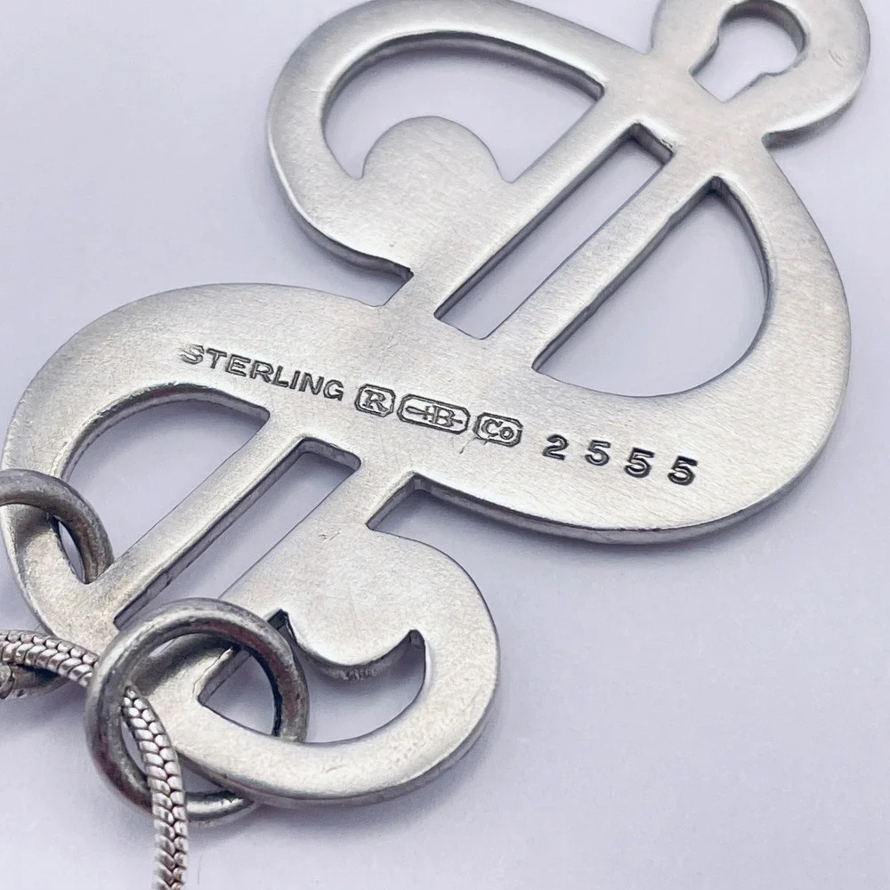Vintage Sterling‎ Silver Dollar Sign Pendant Necklace R. Blackinton & Co.